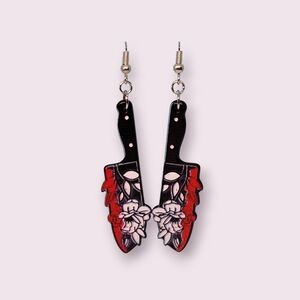 Stylish Black and Red Floral Knife Earrings #3